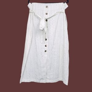 NWT Womens Black White Striped Linen Midi Skirt